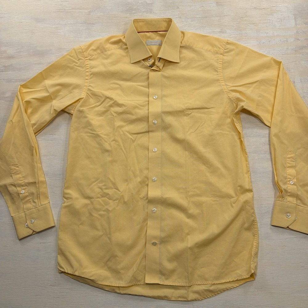 Eton Dress Shirt Contemporary Fit 16.5 Micro Gingham Long Sleeve Yellow Mens